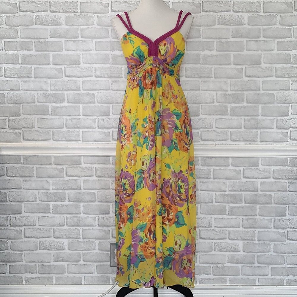 Soft Surroundings Floral Chiffon Maxi Dress Beach Resort Spring Summer S